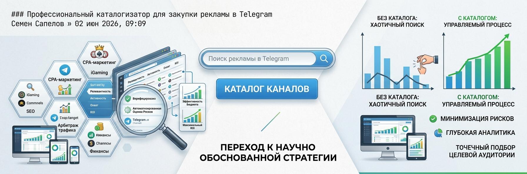 Профессиональный каталогизатор для закупки рекламы в Telegram