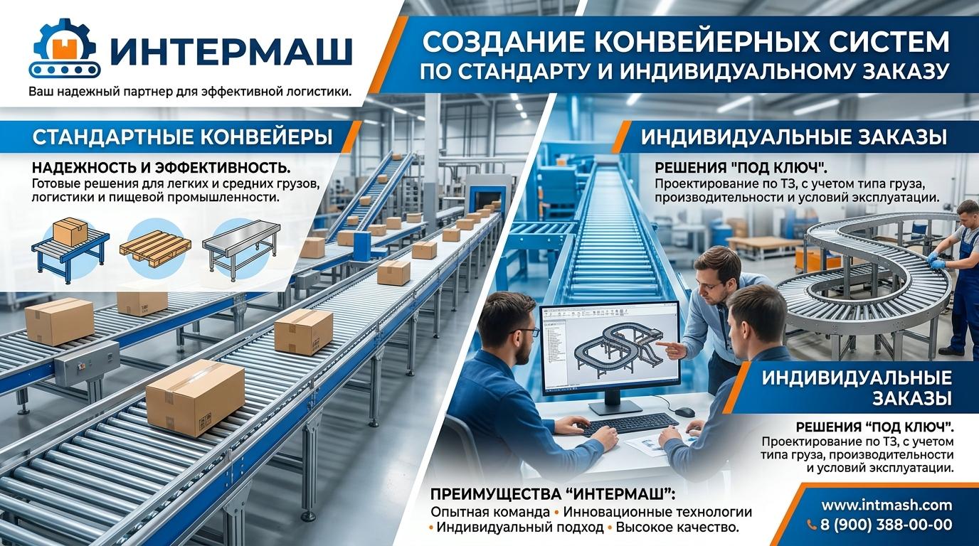 Создание конвейерных систем по стандарту и индивидуальному заказу