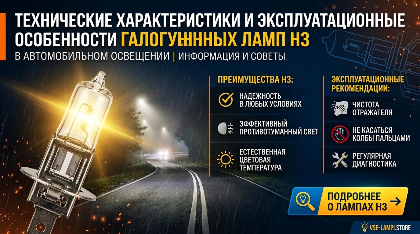 Технические характеристики и эксплуатационные особенности галогенных ламп H3 в автомобильном освещении